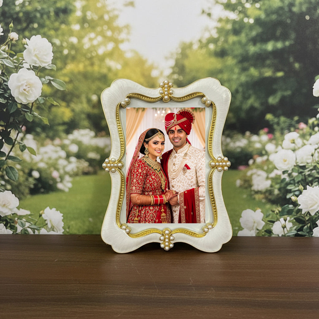 Crystal Rhinestone Embellished Silver Photo Frame, Elegant Wedding Decor, Table Top Display (Gold, 5X7)
