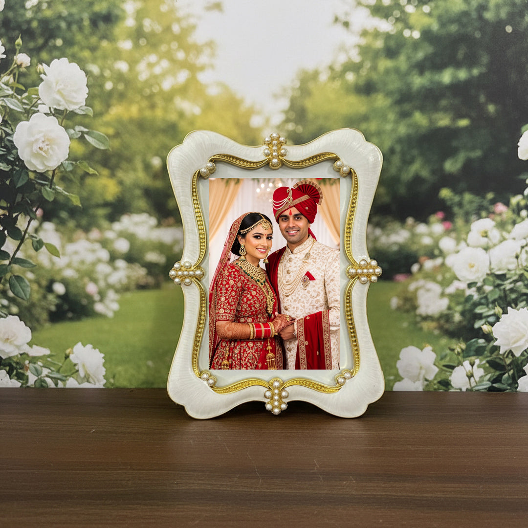 Crystal Rhinestone Embellished Silver Photo Frame, Elegant Wedding Decor, Table Top Display (Gold, 5X7)