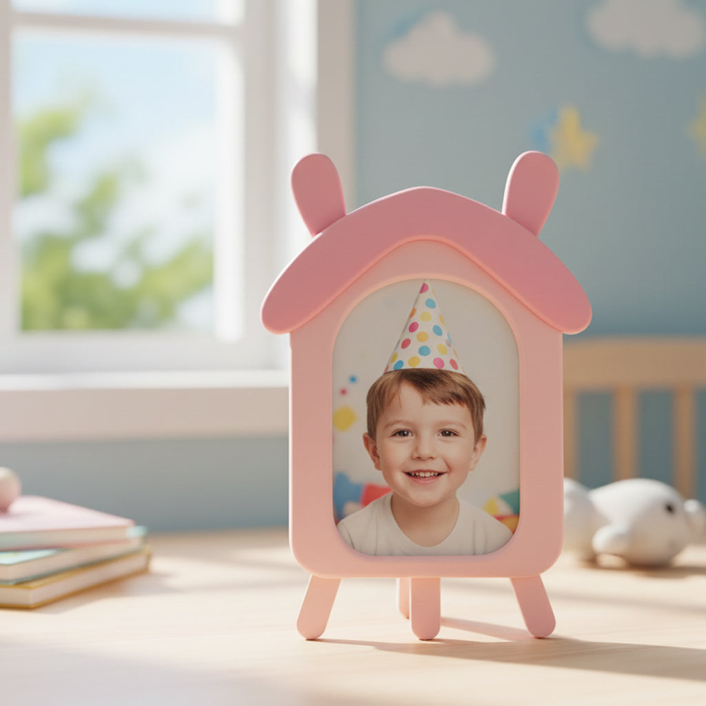 Cartoon House Design Kids Photo Frame, Cute Pink Table Top Picture Frame for Baby Room, Birthday Gift for Kids, Nursery Decor Photo Frame (10.2 x 15.5 cm) (Pink)