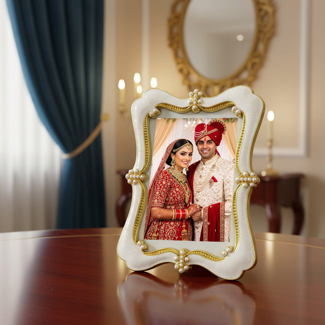 Crystal Rhinestone Embellished Silver Photo Frame, Elegant Wedding Decor, Table Top Display (Gold, 5X7)