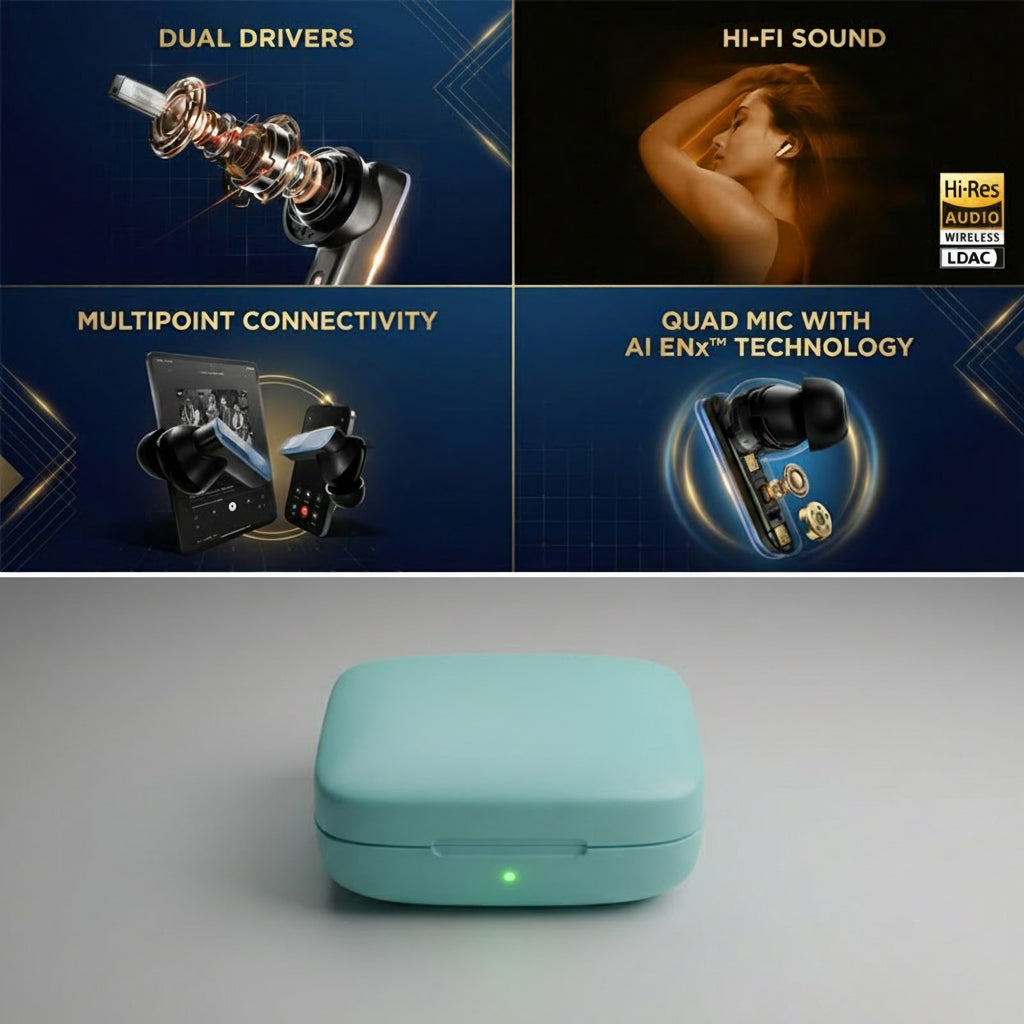 Boat Nirvana Ivy Pro, Dolby Atmos w/Head Tracking, 52dB Hybrid Adaptive ANC,Hi-Res LDAC, Titanium Dual Drivers, Bluetooth Earbuds, TWS Ear Buds Wireless Earphones w/mic (Crystal Black) (Copy)