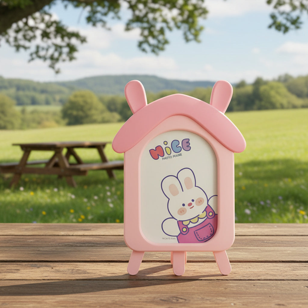 Cartoon House Design Kids Photo Frame, Cute Pink Table Top Picture Frame for Baby Room, Birthday Gift for Kids, Nursery Decor Photo Frame (10.2 x 15.5 cm) (Pink)