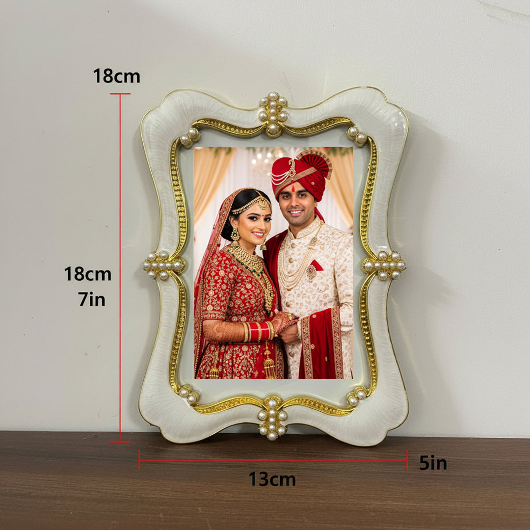 Crystal Rhinestone Embellished Silver Photo Frame, Elegant Wedding Decor, Table Top Display (Gold, 5X7)