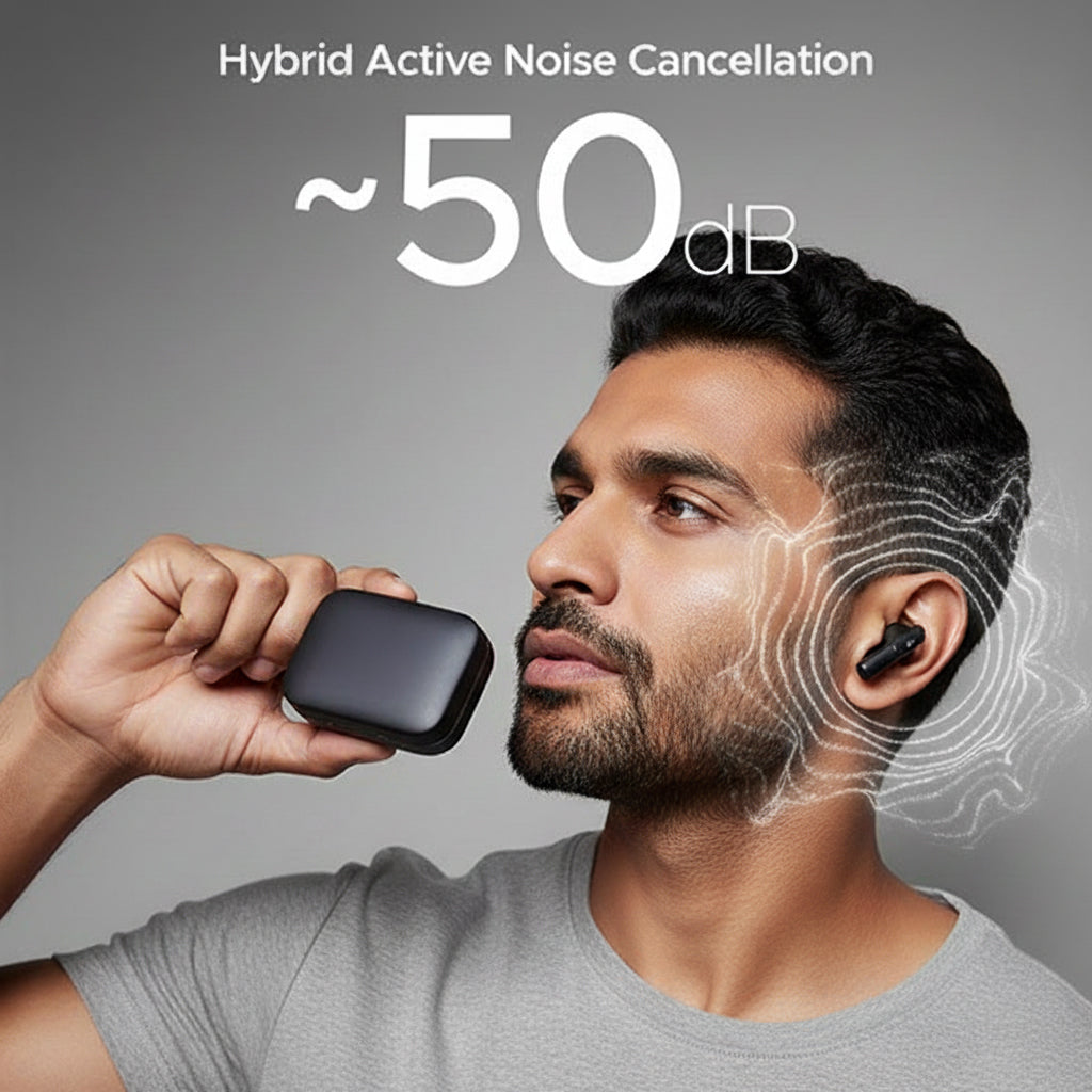Boat Nirvana Ivy Pro, Dolby Atmos w/Head Tracking, 52dB Hybrid Adaptive ANC,Hi-Res LDAC, Titanium Dual Drivers, Bluetooth Earbuds, TWS Ear Buds Wireless Earphones w/mic (Crystal Black)