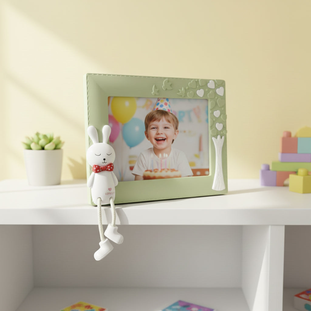 Photo Frame for Kids – Cute Table Top Picture Frame, Perfect for Baby Room Decor, Birthday Gift for Kids & Return Gifts – 18.5 x 24 cm (Pink) (Olive Green, 18.5X13.5)