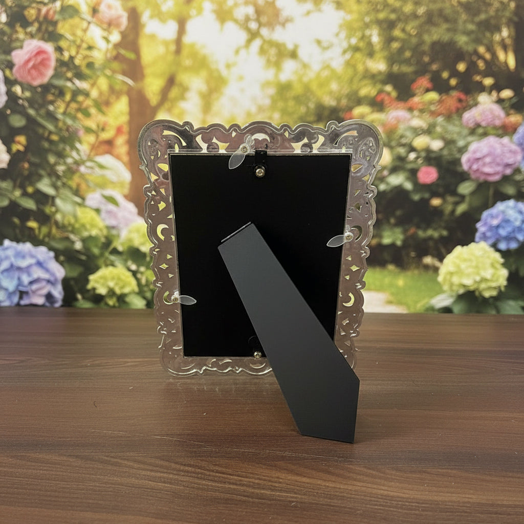 Ornate Silver Resin Photo Frame, Baroque Filigree Scroll Design with Rhinestone Accents, 13x18 cm, Wedding Tabletop Display