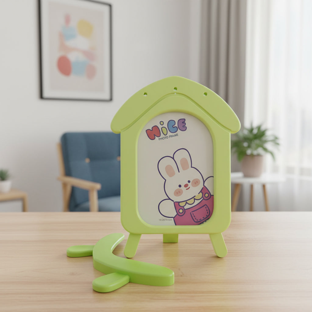 Cartoon House Design Kids Photo Frame, Cute Pink Table Top Picture Frame for Baby Room, Birthday Gift for Kids, Nursery Decor Photo Frame (10.2 x 15.5 cm) (Light Green)