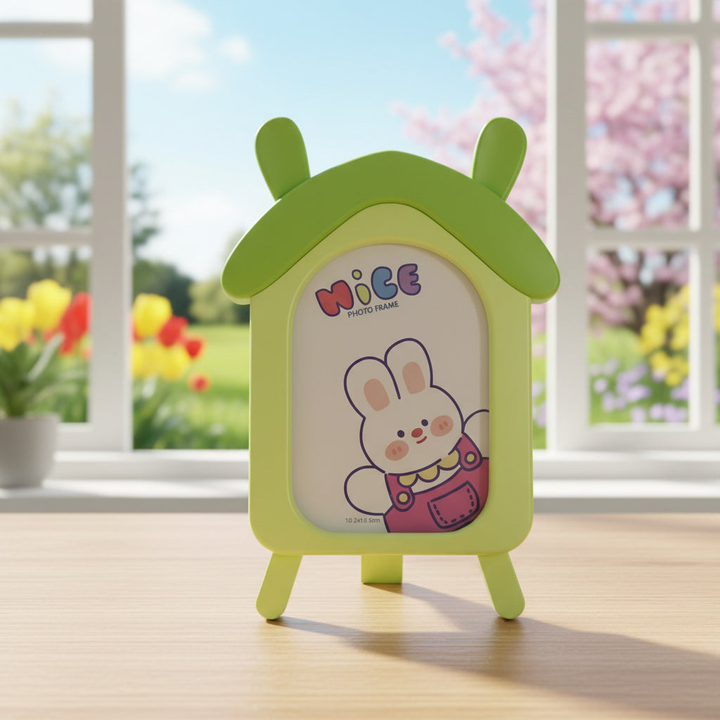 Cartoon House Design Kids Photo Frame, Cute Pink Table Top Picture Frame for Baby Room, Birthday Gift for Kids, Nursery Decor Photo Frame (10.2 x 15.5 cm) (Light Green)