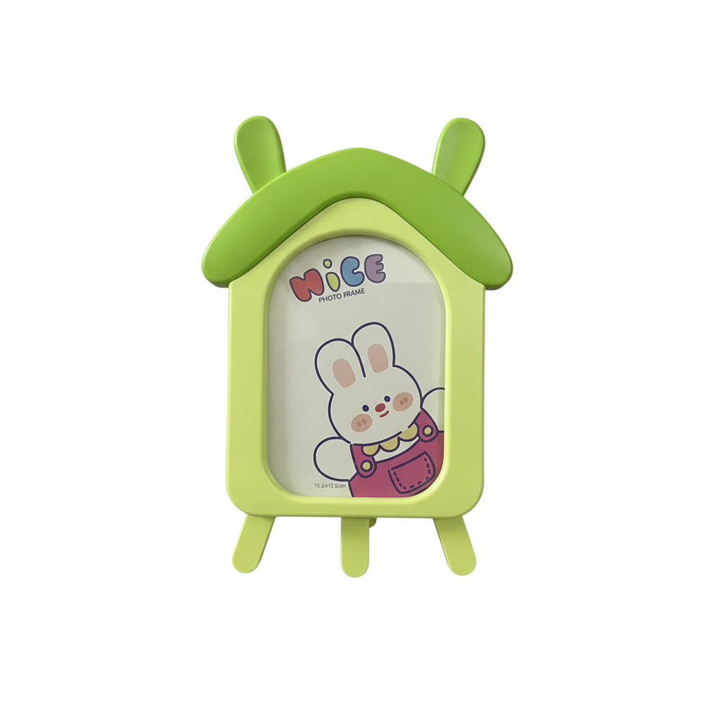 Cartoon House Design Kids Photo Frame, Cute Pink Table Top Picture Frame for Baby Room, Birthday Gift for Kids, Nursery Decor Photo Frame (10.2 x 15.5 cm) (Light Green)