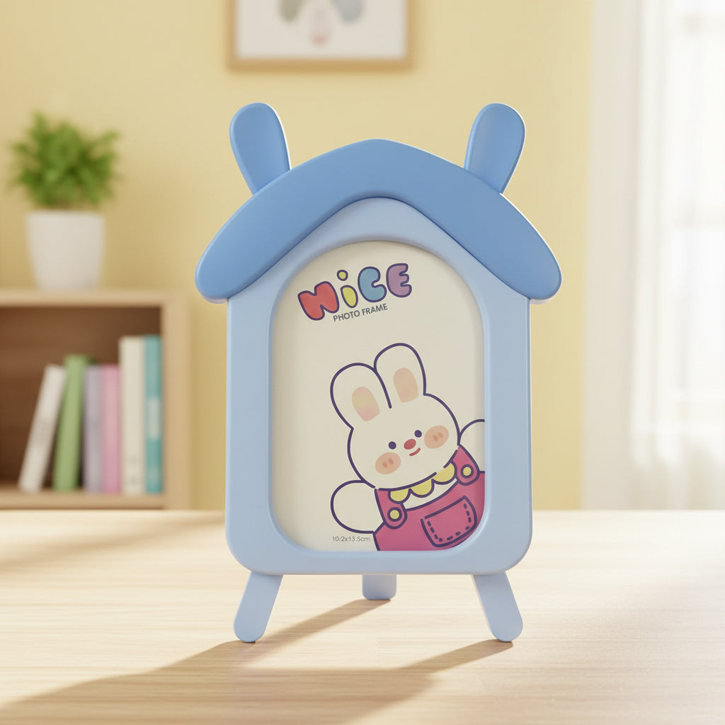 Cartoon House Design Kids Photo Frame, Cute Pink Table Top Picture Frame for Baby Room, Birthday Gift for Kids, Nursery Decor Photo Frame (10.2 x 15.5 cm) (Sky Blue)