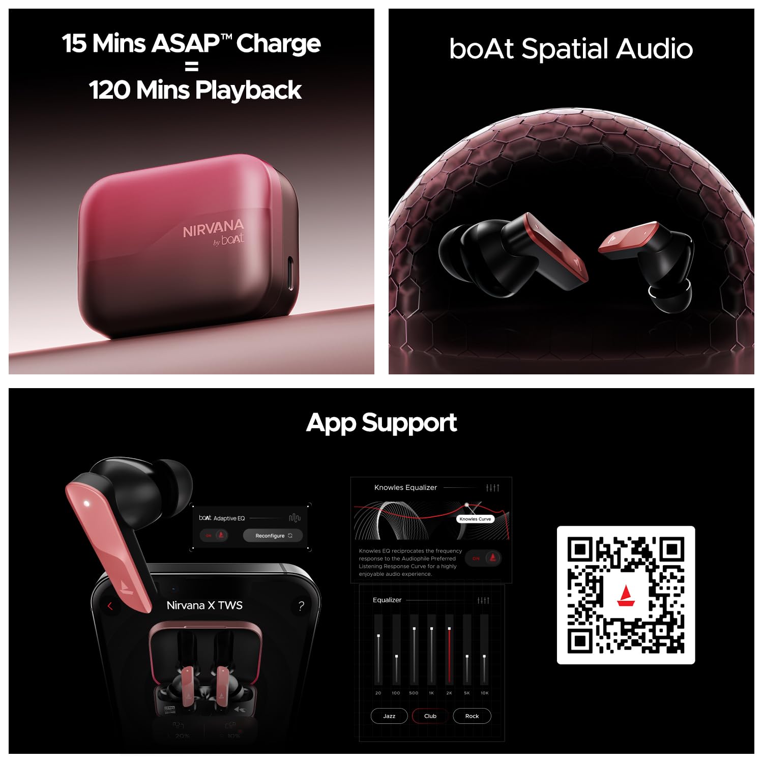 Boat Nirvana X TWS,Knowles Dual Drivers, Hi-Res Audio LDAC, App Support,4Mic ENx,Dual Pair,Spatial Audio,Fast Charge, Bluetooth Earbuds, TWS Ear Buds Wireless Earphones with mic (Galactic Red)