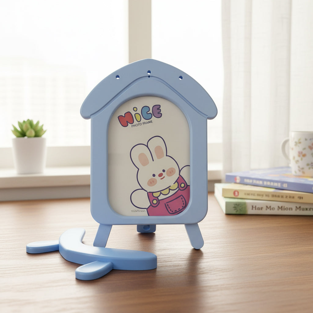 Cartoon House Design Kids Photo Frame, Cute Pink Table Top Picture Frame for Baby Room, Birthday Gift for Kids, Nursery Decor Photo Frame (10.2 x 15.5 cm) (Sky Blue)