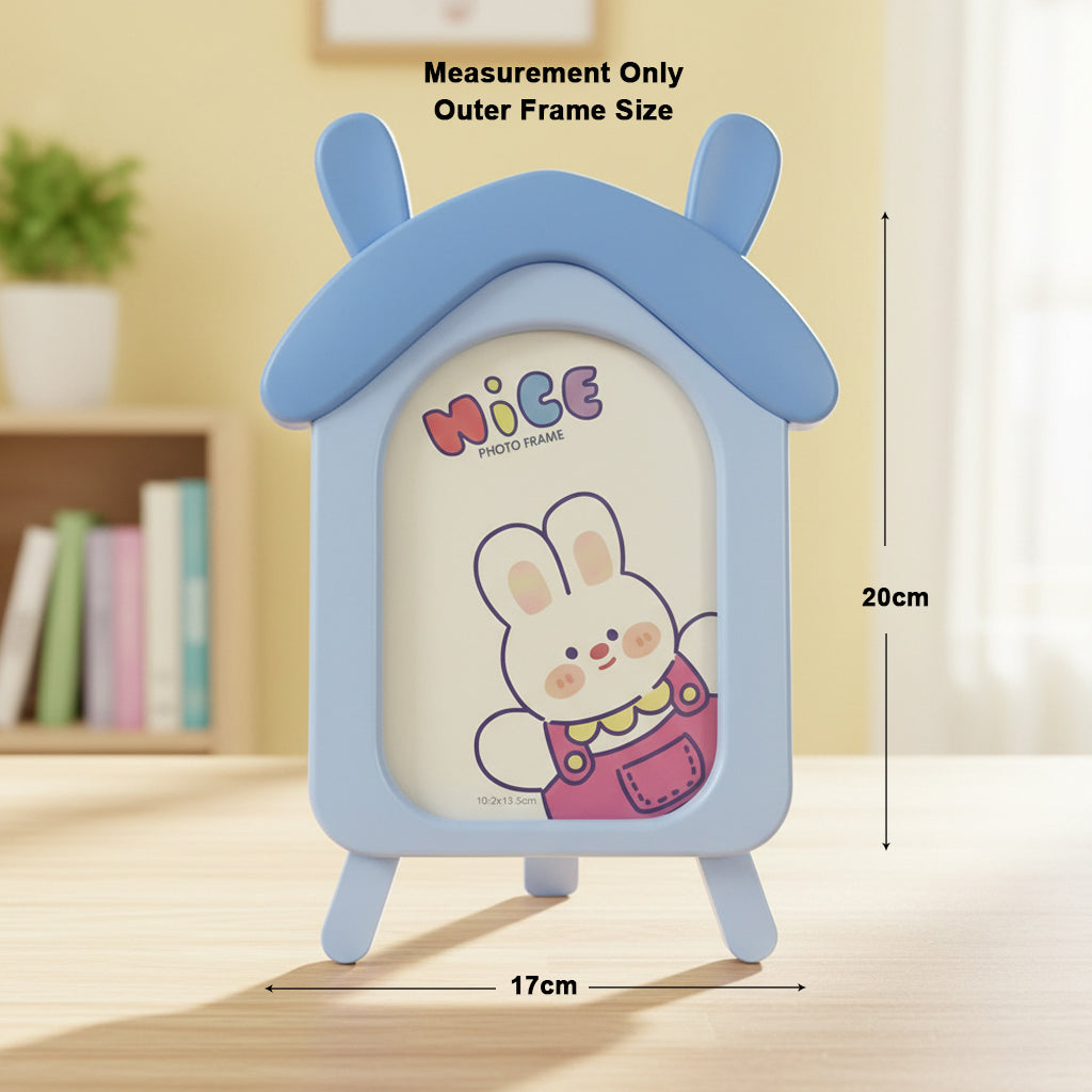 Cartoon House Design Kids Photo Frame, Cute Pink Table Top Picture Frame for Baby Room, Birthday Gift for Kids, Nursery Decor Photo Frame (10.2 x 15.5 cm) (Sky Blue)