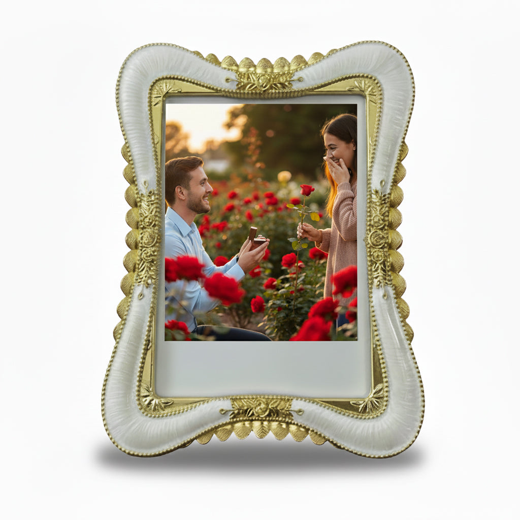 Decorative Photo Frame, White and Gold, Ornate Vintage Style, for Cherished Memories and Special Occasions