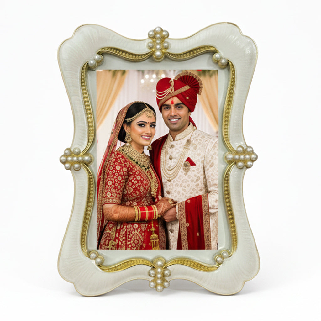 Crystal Rhinestone Embellished Silver Photo Frame, Elegant Wedding Decor, Table Top Display (Gold, 5X7)